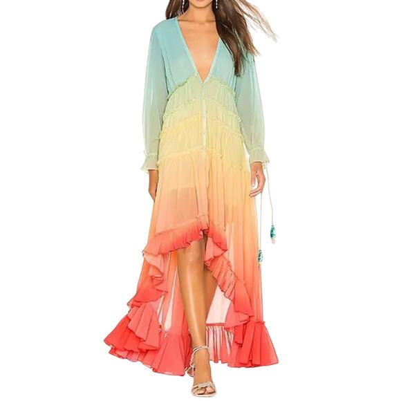 Rococo Sand Ciel‎ Dress Rainbow Gradient Stripe High Low  Size S NWT - Picture 1 of 12